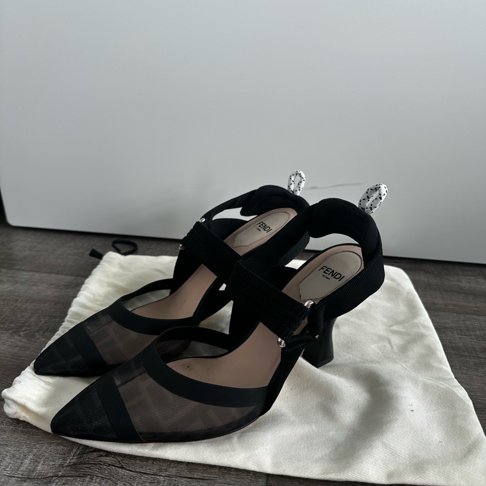 Fendi Women's Black Colibri Slingbacks Mesh Heels - Picture 7 of 8